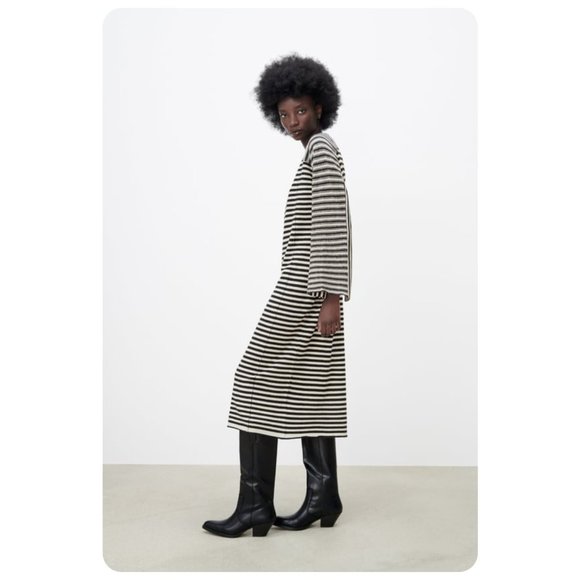 !! Zara Extra Soft Knit Wool Stripe Long Sleeve Dress sz M 100% wool - Picture 3 of 11